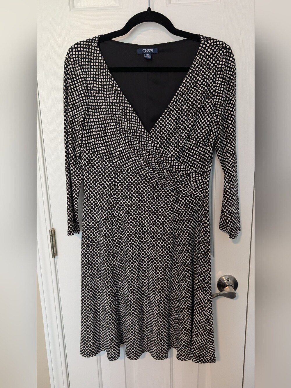 Chaps Black and White Faux Wrap Dress